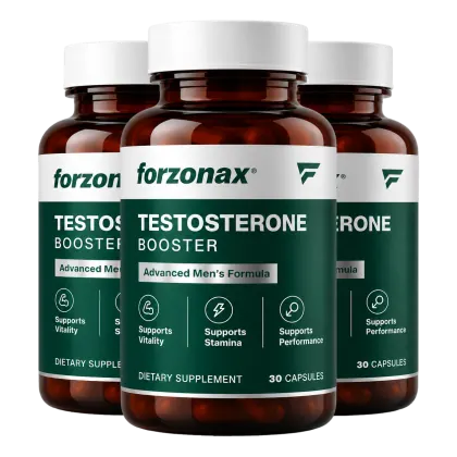 Three bottles of Forzonax Testosterone Booster, a 90 day supply